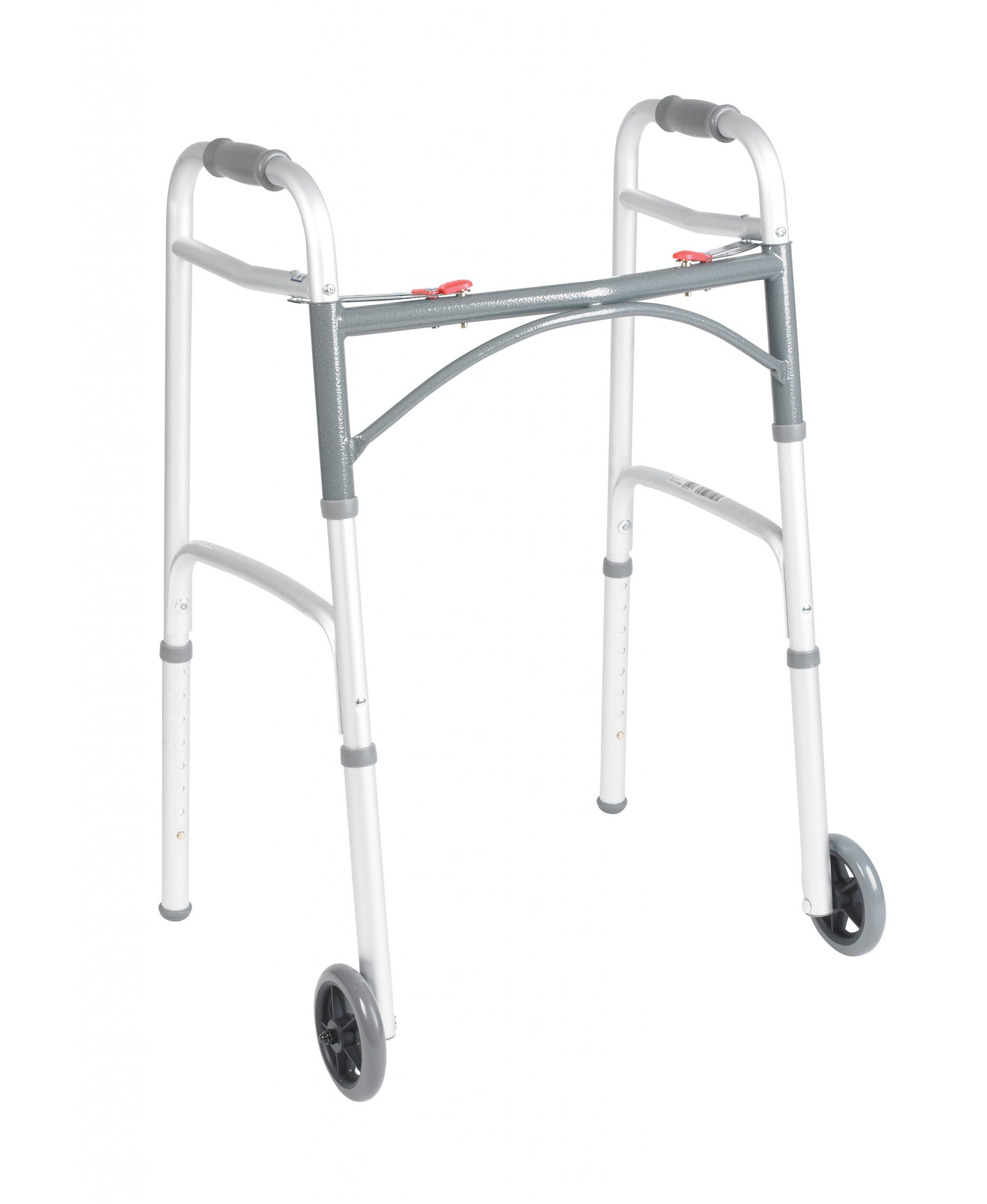 Deluxe Folding Walker, Two Button With 5″ Wheels