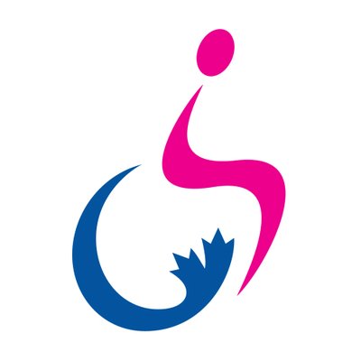 Spinal Cord Injury Ontario logo - stylized graphic of person in wheelchair. Person is pink and wheel of chair is blue and includes half a maple leaf